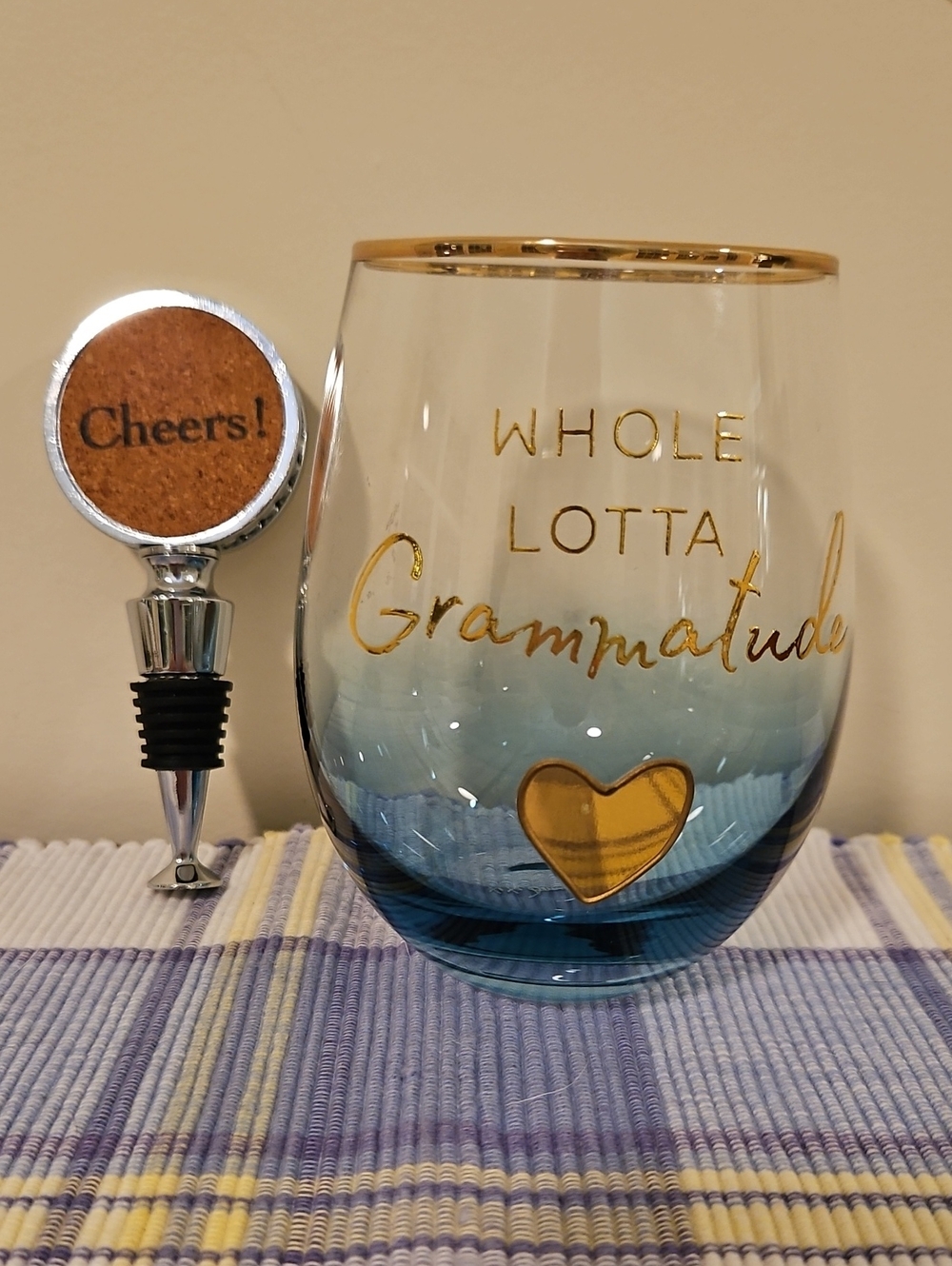 Whole Lotta Grammatude Stemless Wine Glass and Bottle Stopper. - Picture 1 of 5